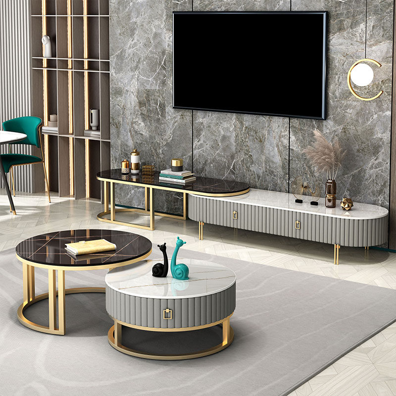 Light luxury solid wood combination glass embroidered version storage small apartment living room home Nordic coffee table TV cabinet combination