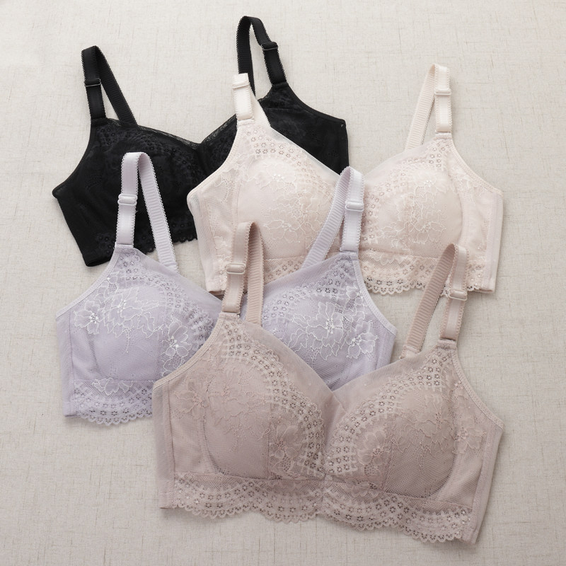 Anti-glare tube top bra women's lace underwear summer thin section gather no steel ring thin cup big chest small bra