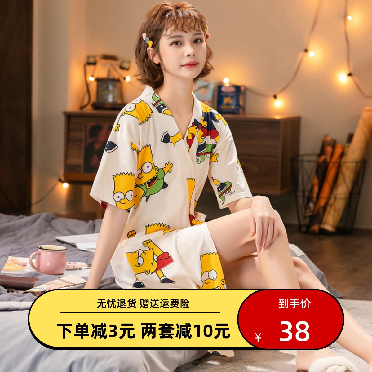 Sleeping Robe Women's Summer Pure Cotton Single-Piece Bathrobe Japan Kimono Sleeping Clothing Thin short sleeves 2022 New sexy sleeping dress