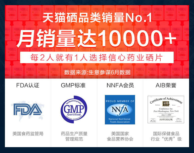 美国 信心药业 纳米氨基酸硒片  90片/瓶 图2
