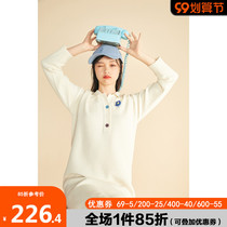 Taiping bird polo collar loose knit dress women 2021 Winter New Long style Yafeng small flower skirt