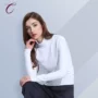 Mùa xuân mới của phụ nữ áo len cotton sứ trắng đáy áo sơ mi nữ cổ áo cao Áo len mỏng eo - Áo / áo thun ao khoac len