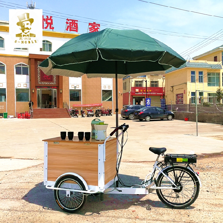Onab factory direct sales reverse ride human electric tricycle Coffee tea snack delivery fashion tricycle