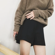 Quần short len ​​nữ cạp cao cạp rộng một từ giản dị phiên bản Hàn Quốc của giày đế bệt 2018 mới thu đông và đen mùa đông
