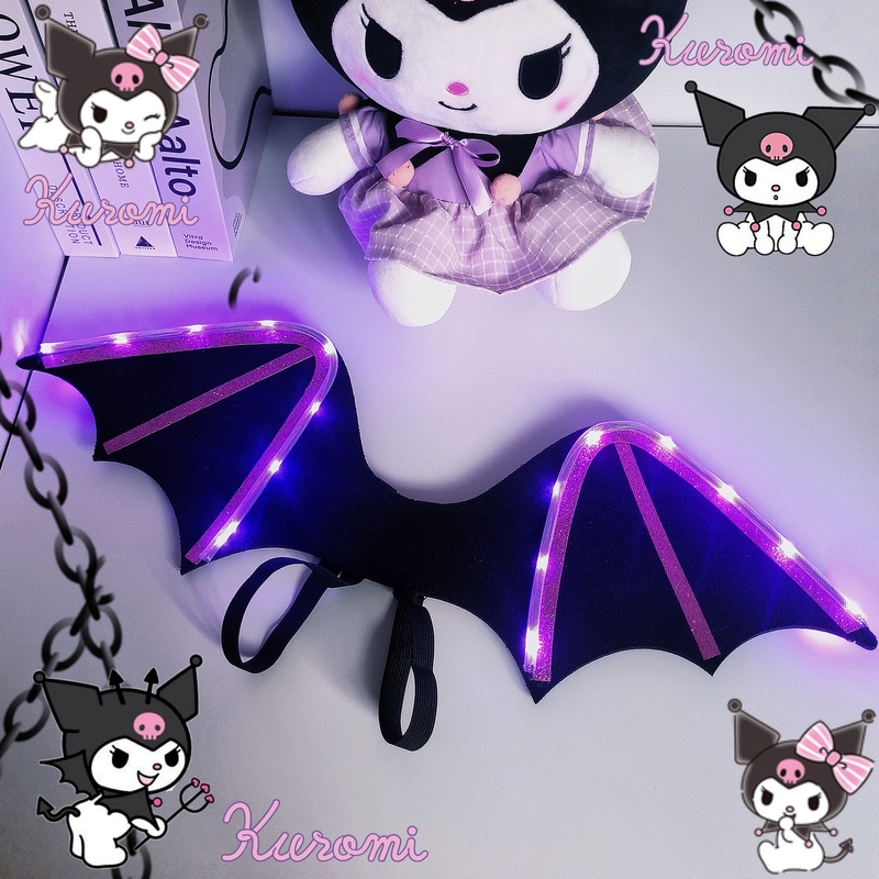 Halloween Dark-Style Kuromi Accessories Purple Glowing Wings for Girls Lolita Outfit Accessories Photo Props