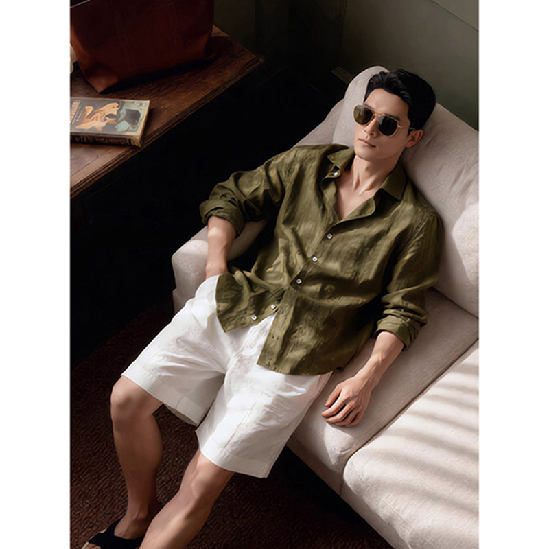 Light and Mature Style, Relaxed and Versatile Linen Suit for Men, Summer Minimalist Vacation Style, Refreshing Shirt and Shorts Light and Mature Style, Relaxed and Versatile Linen Suit for Men, Summer Minimalist Vacation Style, Refreshing Shirt and Shorts