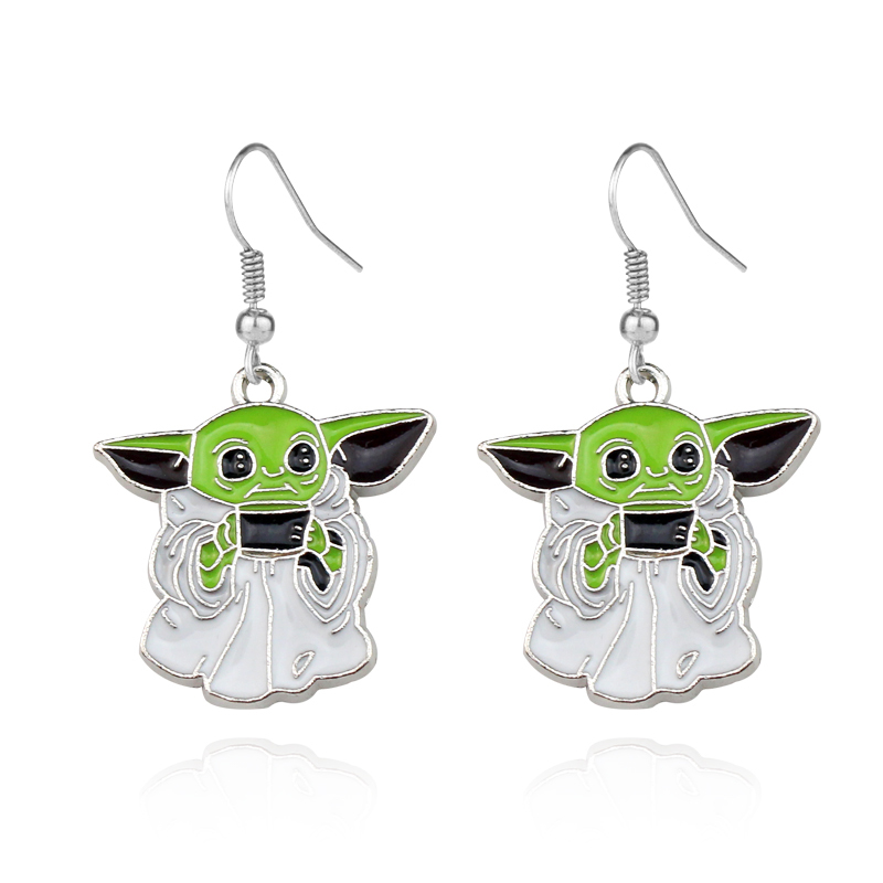 European and American Film and Television Peripherals Star Wars the Mandalorian Baby Yoda Silver-Plated Earrings Personalized Cartoon Cute Earrings