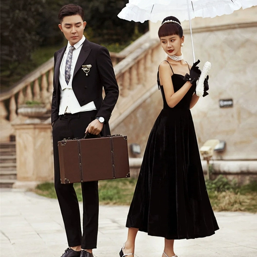 Приталенное ретро бархатное вечернее платье, мини-юбка для влюбленных, свадебное платье, реквизит для фотографии, коллекция 2023