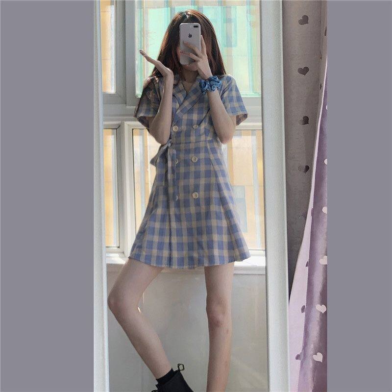 Elegant Wind Skirt Ins small Gentle Breeder Wind sweet Salt Suits Plaid dress Dress Woman 2024 New Summer-Taobao