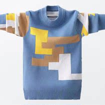 Childrens sweater knitted sweater 2022 new middle and big childrens cotton sweater boy round neck pullover plus velvet autumn and winter