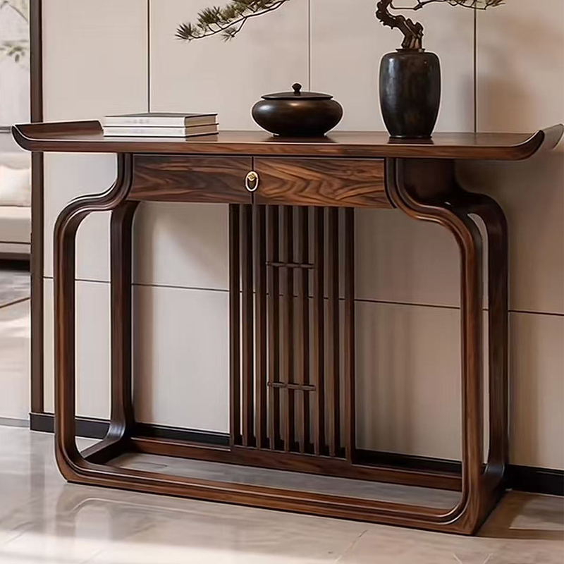 New Chinese-Style Solid Wood Entryway Table, Ebony Wood Against the Wall, Living Room Entrance Hall Cabinet, Decorative Sideboard, Zen Furniture