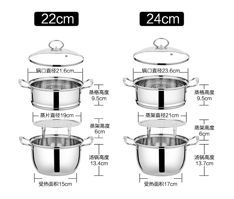 蒸鍋家用迷你2二層雙層加厚復底22 24 26cm燃氣電磁爐不鏽鋼湯鍋