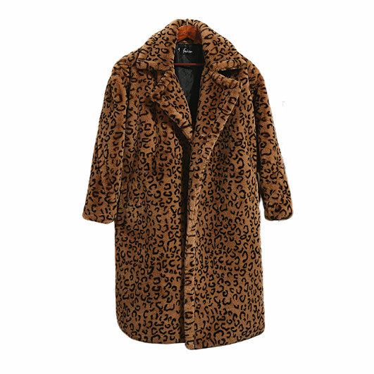 New leopard print large silhouette suit collar fur coat casual Teddy imitation rabbit plush thickened warm coat Europe and America