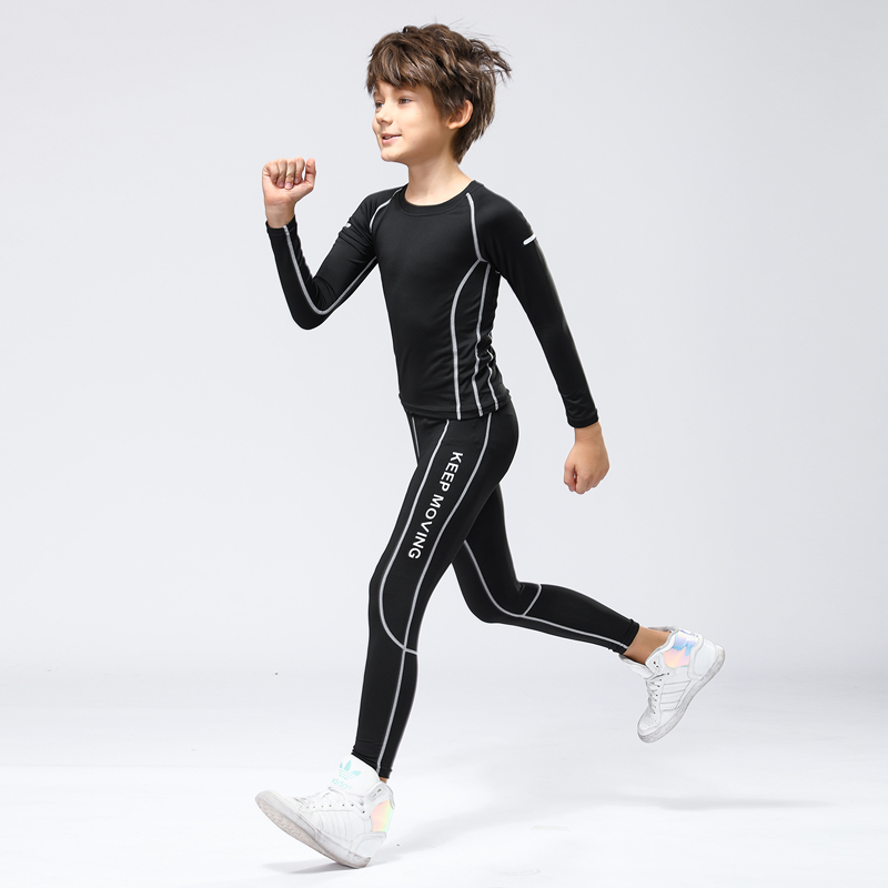 Children's sports tights set long sleeves autumn and winter two-piece breathable sweat-absorbing running football base fitness suit