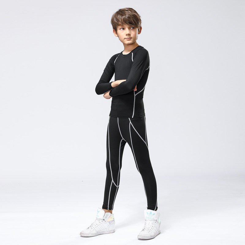 Children's fitness tights set Sports long sleeves autumn two-piece set sweat absorption breathable speed men's and women's dry running training