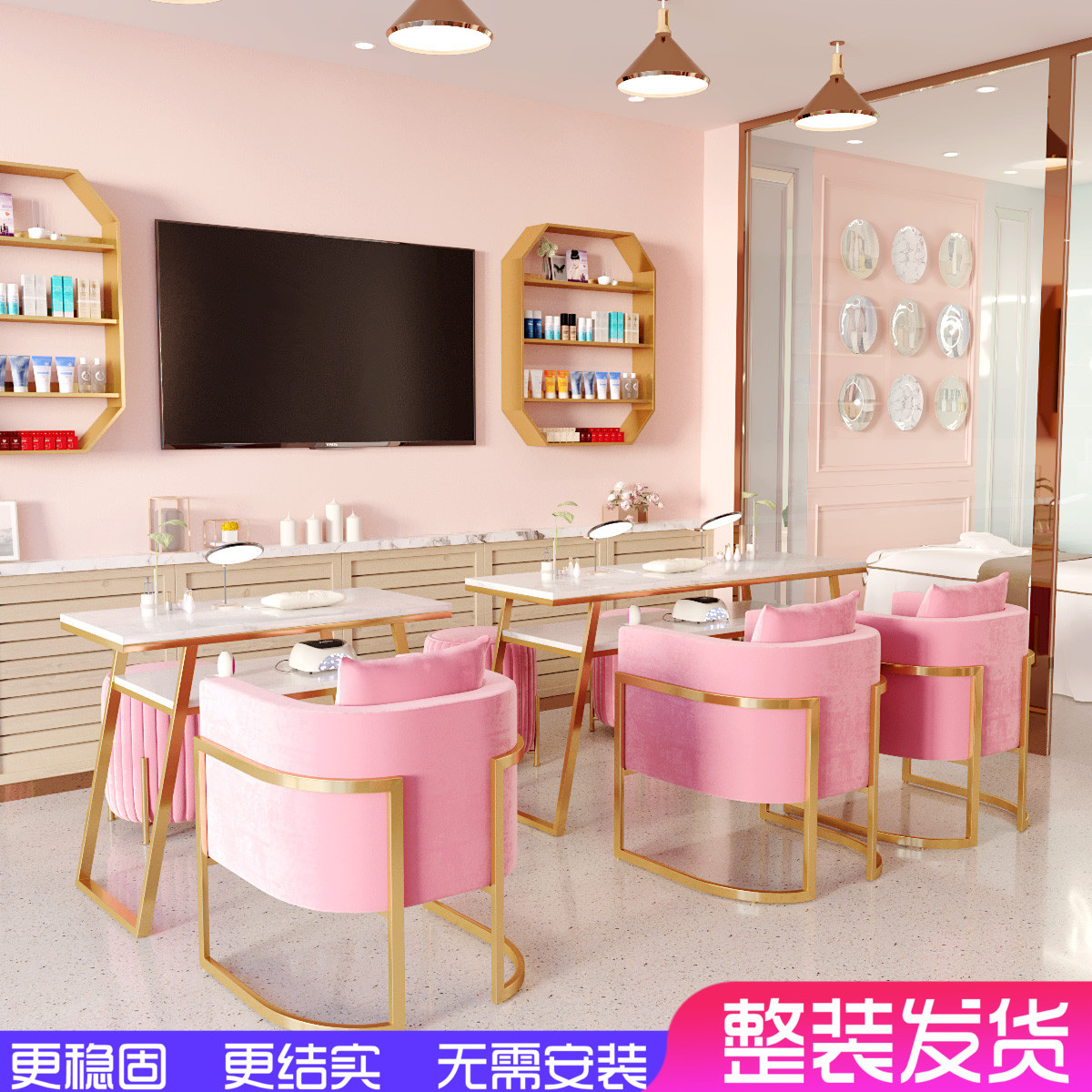 Net red medecor table and chairs suit minimalist modern marble bilayer ins beauty shop table single double mealto table