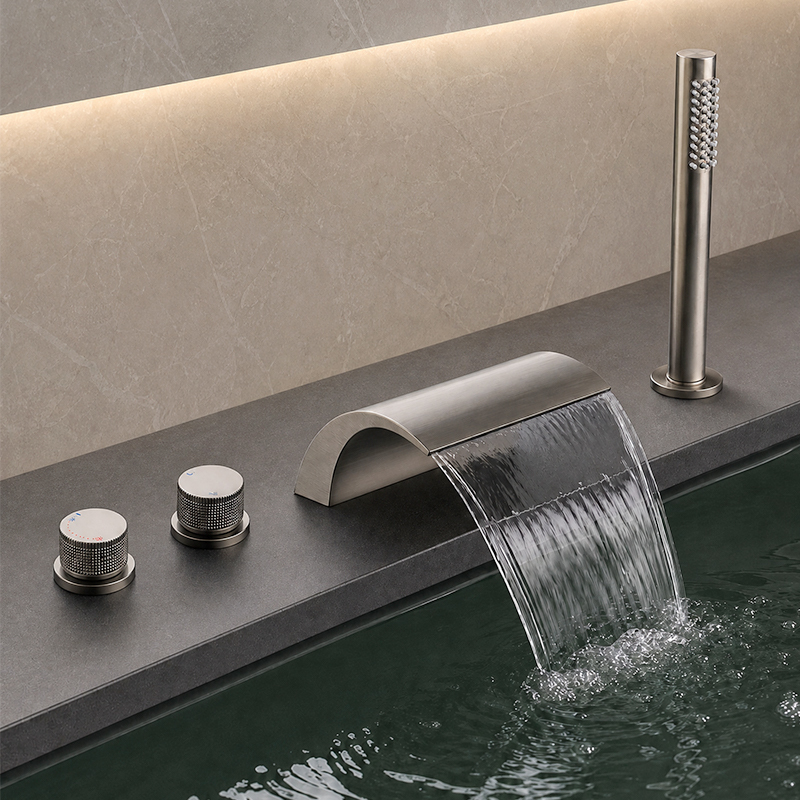 Bathtub Edge Waterfall Faucet, Self-Built Bathtub, Marble Embedded Bathtub Faucet, Hot and Cold Water Shower, All Copper Bathtub Edge Waterfall Faucet, Self-Built Bathtub, Marble Embedded Bathtub Faucet, Hot and Cold Water Shower, All Copper