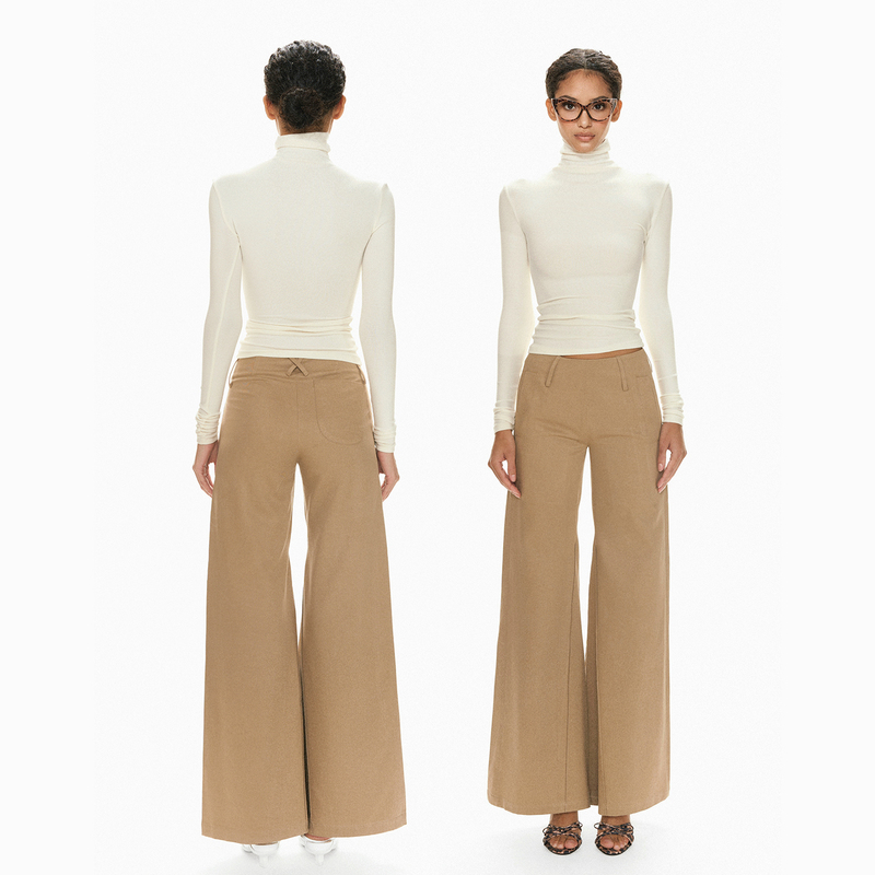 Pinkmantis Old Money Aesthetic Low-Waisted Wide-Leg Trousers