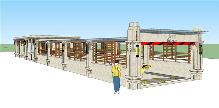DB00536 小区地下车库出入口棚架停车场设计SU模型SketchUp草...-13