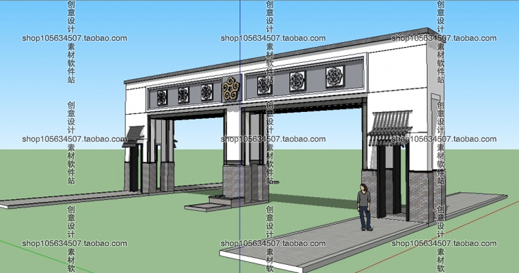 DB08120小区景区学校欧式中式厂区大门岗亭入口sketchup模型...-43