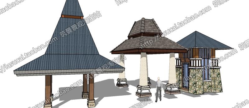 DB00630SU组件Sketchup草图大师景观模型东南亚泰式茅草亭廊架...-6