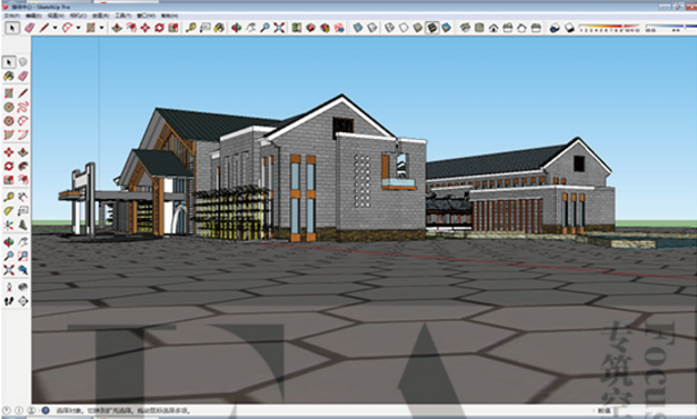 ZZ0078SketchUp模型新中式徽派风格商业街别墅住宅酒店办公...-2