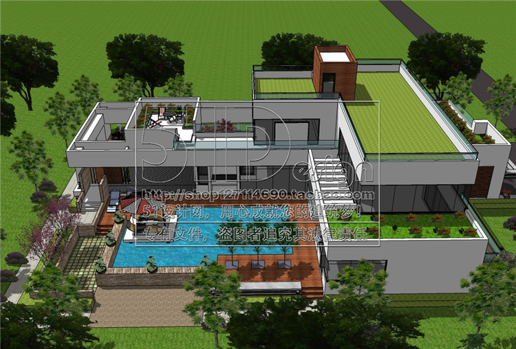 SH00005现代主义别墅独栋双拼联排洋房SU模型参考Sketchup-3