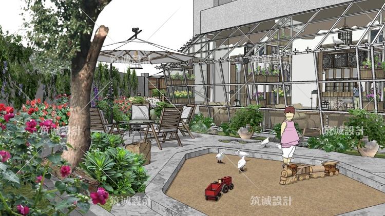 TU00267SU花园民宿书吧庭院室内组件loft场景-4