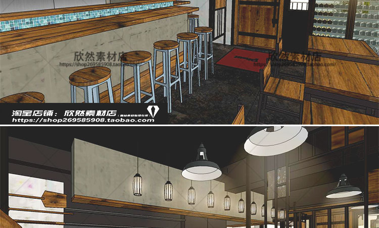 DB01151 sketchup工装室内设计案例SU模型日式小型餐饮空间吧...-8