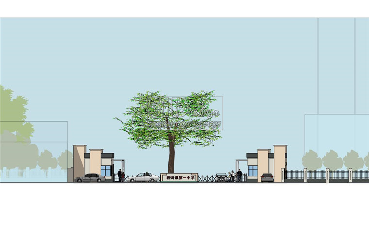 SU00224中学校门大门门卫su模型建筑方案设计资源作品sketchup-5