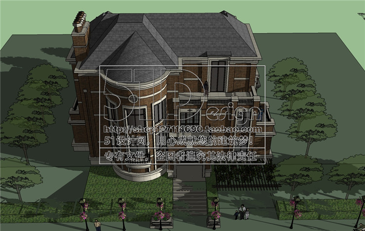 SH00002英式古典风格别墅洋房叠加联排SU模型Sketchup建模可代...-8