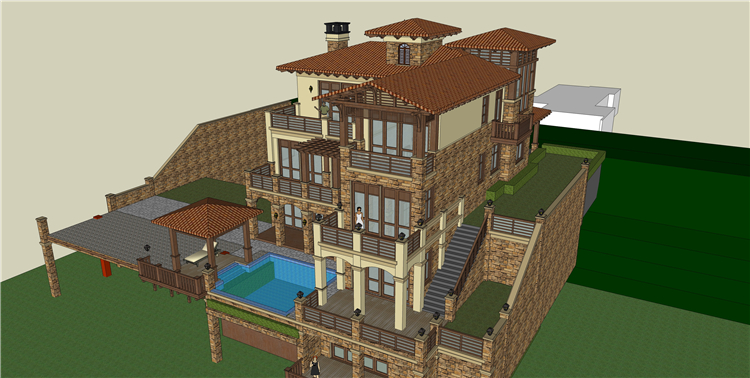 DB00508别墅居住区豪宅洋房小区单体建筑设计SU模型SketchUp草...-6