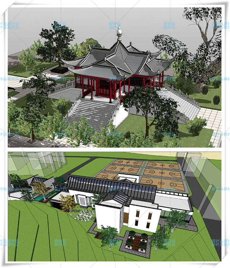 SJ014素材古建筑塔亭子民居建筑中式古建su模型-3