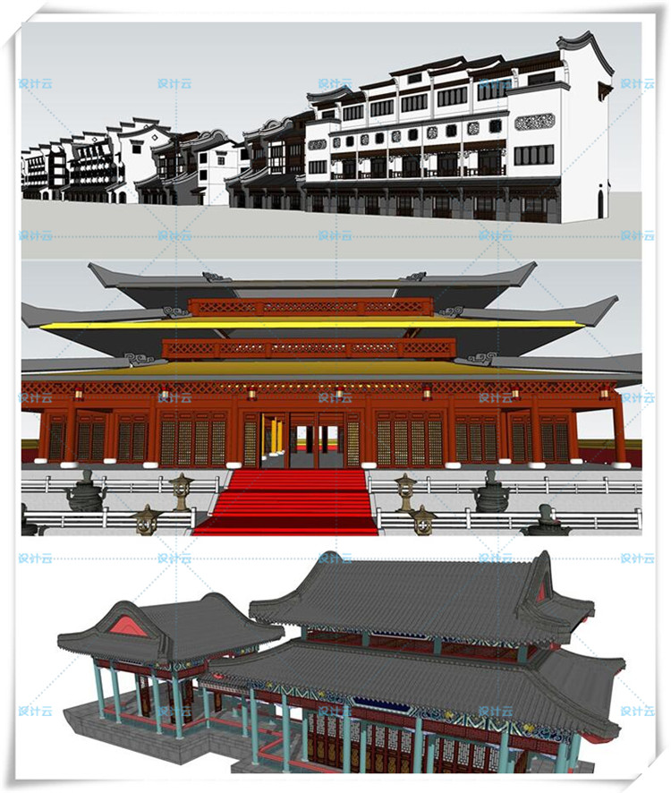 SJ034古建SU模型 仿古建筑古亭中国式/外国古典-9