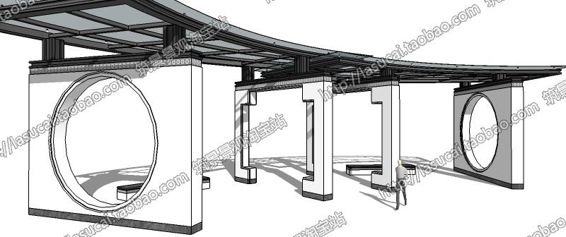 DB00620 SU组件Sketchup草图大师景观模型中式亭廊景墙水景灯...-22