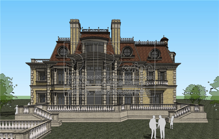SH00001法式古典主义别墅联排叠加洋房SU模型草图大师Sketchup-6