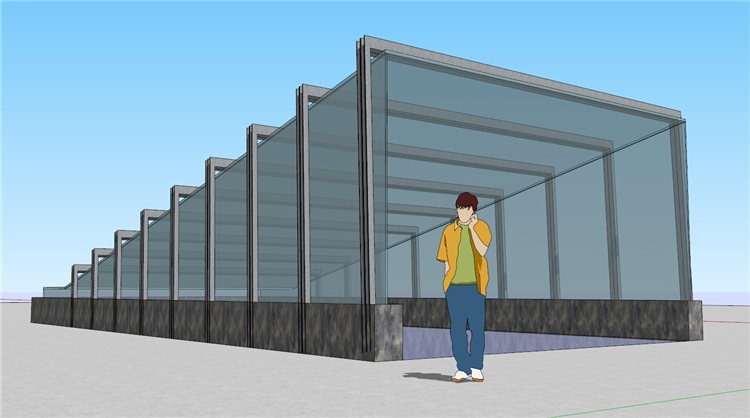 DB00536 小区地下车库出入口棚架停车场设计SU模型SketchUp草...-7