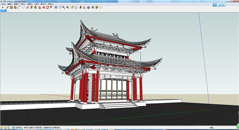 R204 中式古建筑凉亭民居su草图大师模型sketchup精细skp可...-14