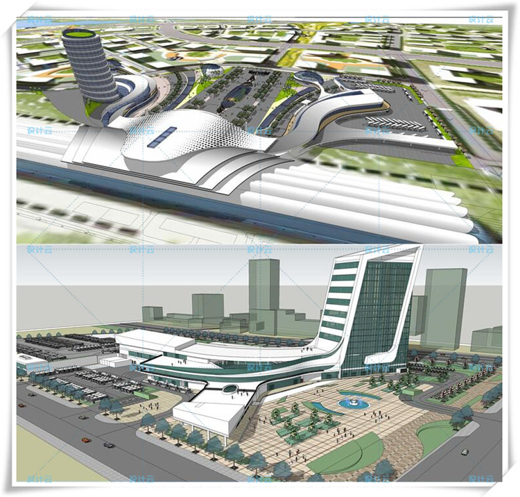SJ023交通运输中心交通枢纽建筑设计SU模型-10