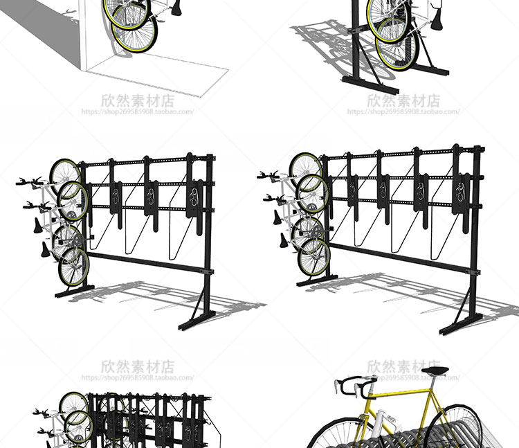 R267 sketchup自行车单车停靠架公共小品设施su草图大师景...-8