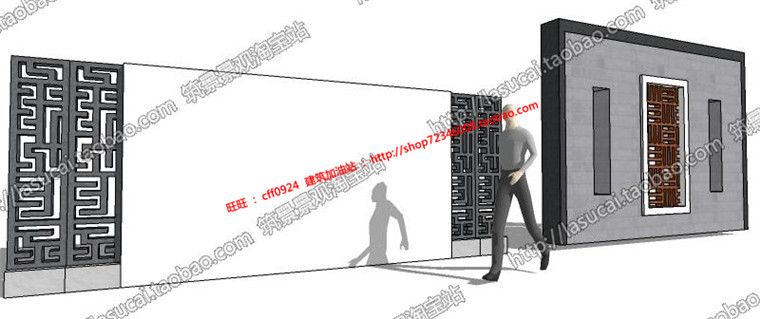 R212中式亭廊景墙水景灯柱小品SU组件Sketchup草图大师景观...-5