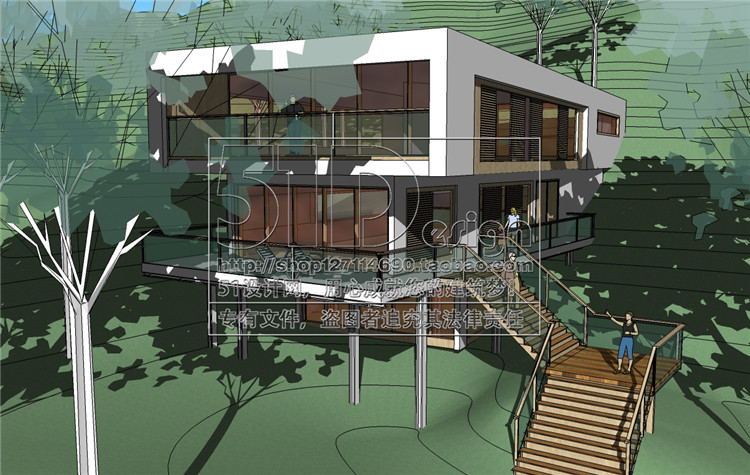 SH00005现代主义别墅独栋双拼联排洋房SU模型参考Sketchup-4