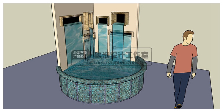 DB08245 水景喷泉瀑布SU模型水池叠水系公园广场sketchup景观...-10