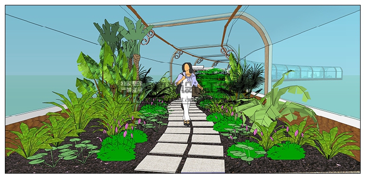 DB08187玻璃温室大棚SU模型花窖蔬菜养殖农业生态园-4