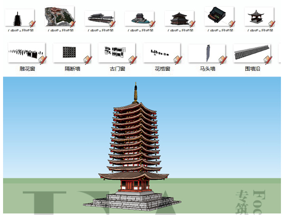 ZZ0037中式日式风格古建筑方案设计SU模型木质花格门窗构件-5