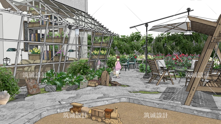 TU00267SU花园民宿书吧庭院室内组件loft场景-13