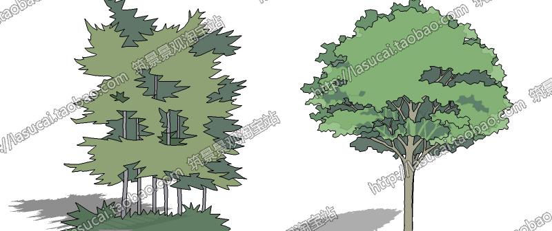 DB00624SU组件Sketchup草图大师景观模型2D手绘水彩植物灌木素...-3