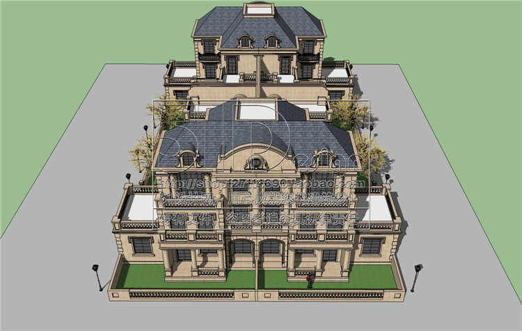 SH00001法式古典主义别墅联排叠加洋房SU模型草图大师Sketchup-2