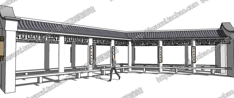 DB00620 SU组件Sketchup草图大师景观模型中式亭廊景墙水景灯...-21