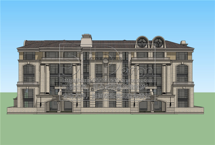 SH00001法式古典主义别墅联排叠加洋房SU模型草图大师Sketchup-9